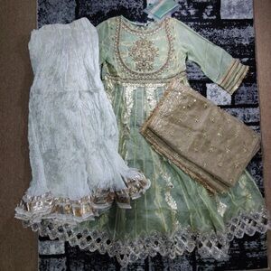 New Eid sage green Pakistani sharara outfit
